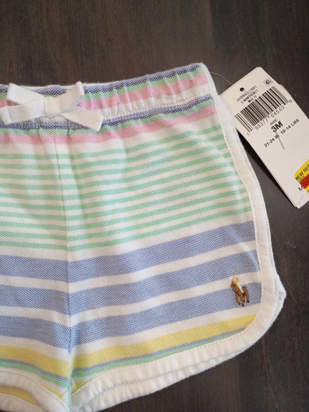 Ralph Lauren Baby Pastel Striped Elastic Waist Lounge Shorts Size 3m New - Picture 2 of 5